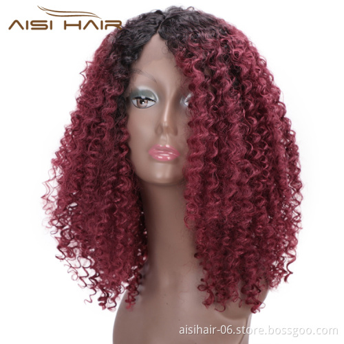 Aisi Hair Medium Long Ombre Red Dark Root Wig Afro Kinky Curly Lace Frontal Wig Synthetic Front Lace Hair Wigs For Black Women